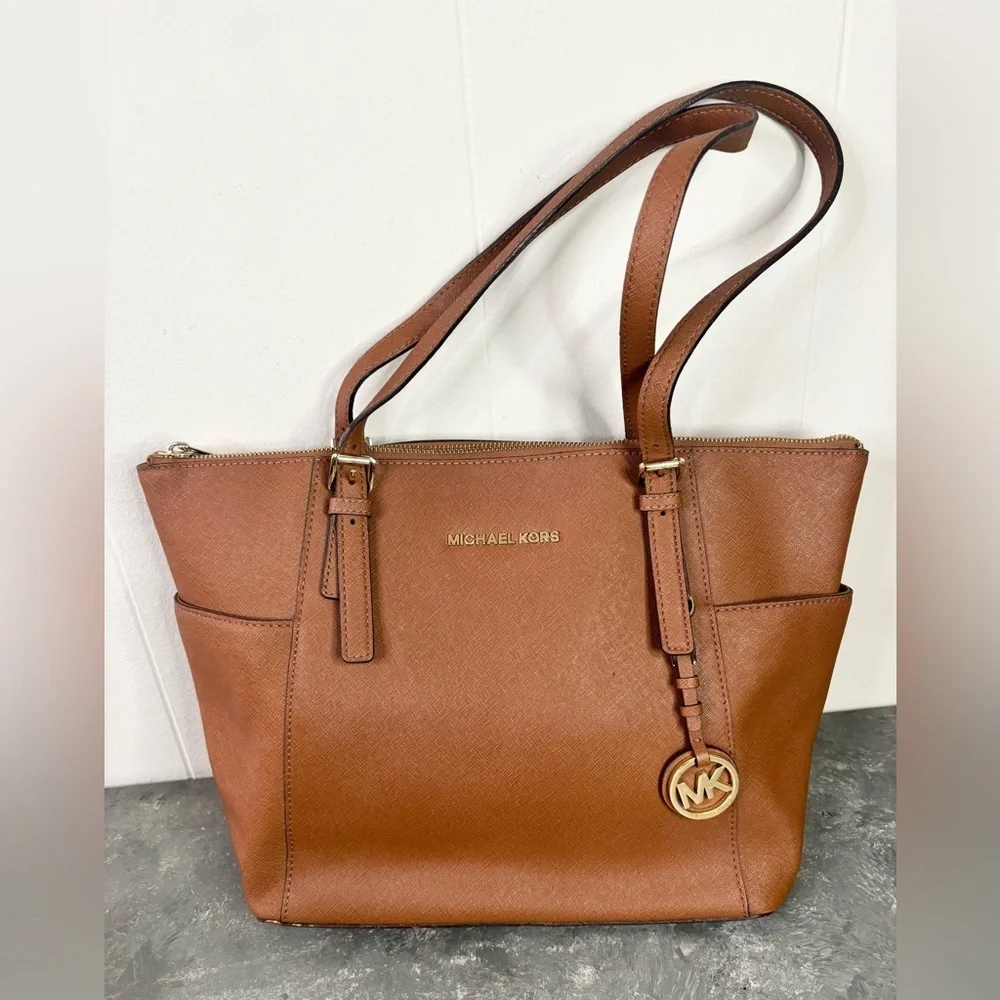 Michael Kors brown Saffiano leather Jet Set Top-Zip Tote bag